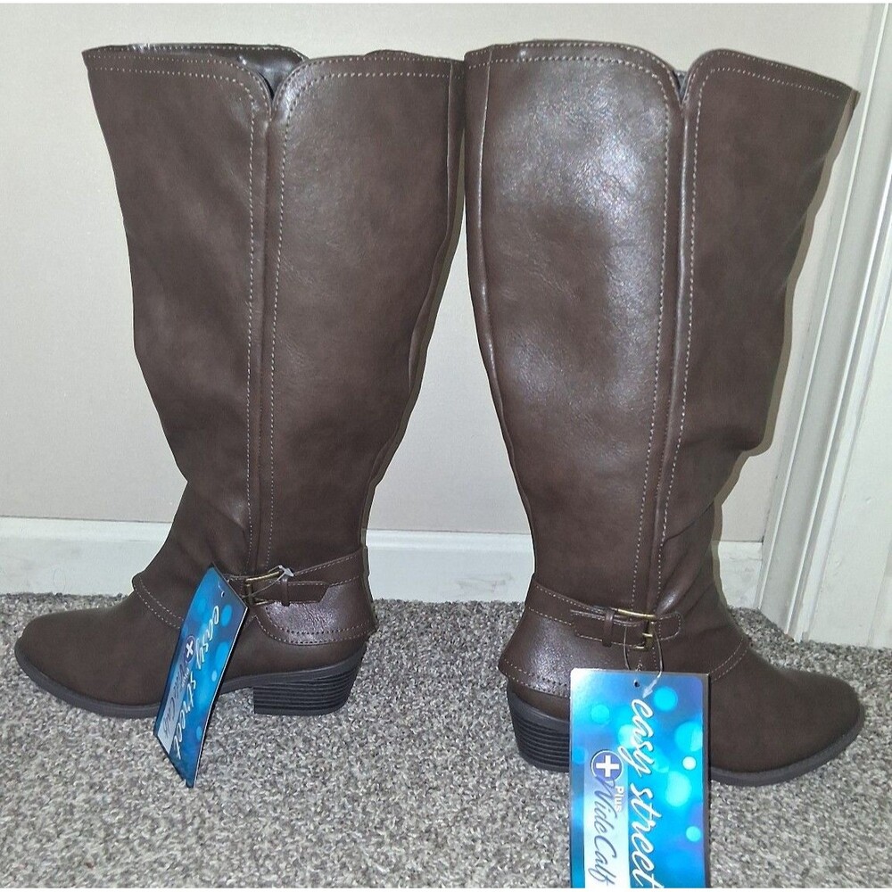 NEW! Women's Easy Street Tenille Wide Shafted Zip Boots, Brown Size 6.5WW - Picture 7 of 12